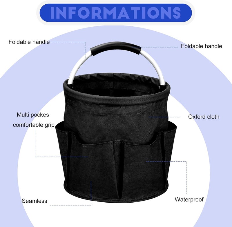 Ashmacdo Cleaning Caddy for Cleaning Supplies,17L Cleaning Supply Caddy with Handle Foldable Cleaning Supplies Organizer Bucket Cleaning Products Organizers for Home, Garden (Black) - Image 3